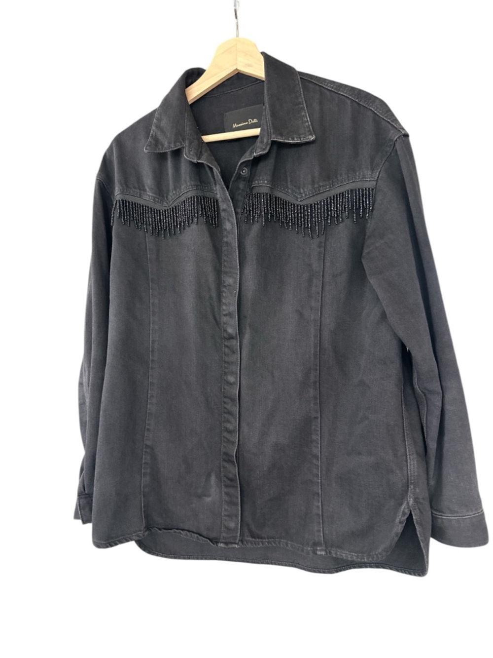 Massimo Dutti Western Denim Beaded Fringe Shirt in Black - Picture 6 of 12